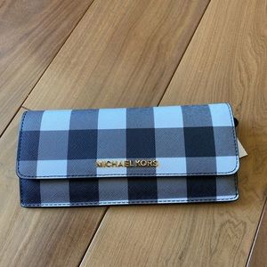 NWT Michael Kors checkered slim wallet black white